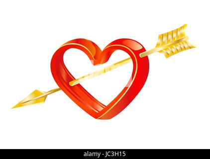 Golden arrow of love in heart for valentine design card vector image Stock Vector