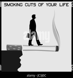 Smoking cuts off your life, Smoking man is Smoking a cigarette Stock Vector