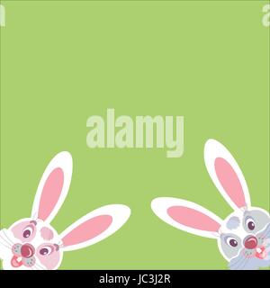 Easter greeting card. Two funny Bunny peeking from the corner. Vector image Stock Vector