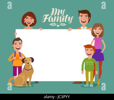 Happy family banner. Children and parents, concept. Cartoon vector illustration Stock Vector