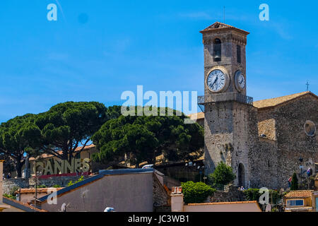 The Musée de la Castre and Cannes Sign at the top of teh hill in Cannes old town on 24th May 2017 Stock Photo