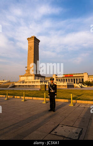 Soldier, Monument to the People's Heroes, Tiananmen Square, Beijing, China Stock Photo