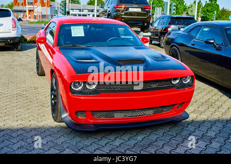 MOENCHENGLADBACH, GERMANY - APRIL 30, 2017: Ford Mustang GT Coupe  in red color Stock Photo