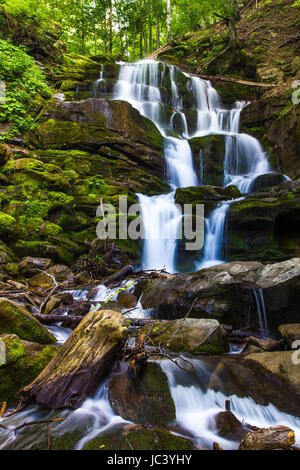 Beautiful waterfall landscape (Ukrainian Carpathian) in green forest Stock Photo