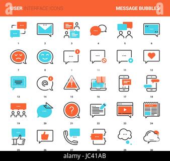 Vector set of message bubbles flat line web icons. Each icon with adjustable strokes neatly designed on pixel perfect 48X48 size grid. Fully editable  Stock Vector
