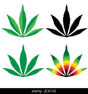 Cannabis (marijuana) leaf icons set in different style isolated on white background - Vector Illustration Stock Vector