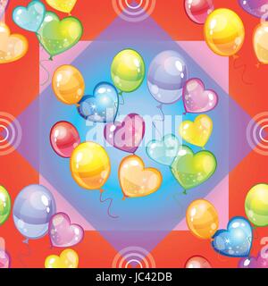 Vector seamless pattern with colorful balloons on red background Stock Vector