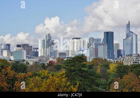 Panoramic view of the la Defense business district skyline outside of Paris seen from the Louis Vuitton Foundation building Stock Photo