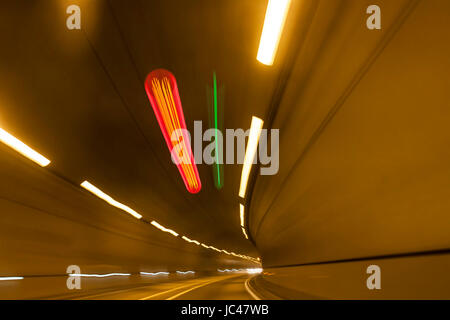 Abstract speed motion in urban highway road tunnel Stock Photo