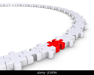 Connected puzzle pieces form a circle but one is of different color Stock Photo