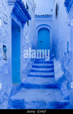 Blue street in Morocco's Chefchaouen Stock Photo