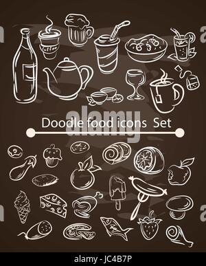 vector food menu elements on chalk board set  Stock Vector