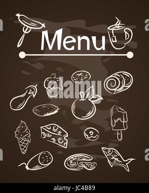 vector food menu elements on chalk board set Stock Vector