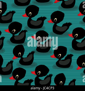 Baby black ducks seamless pattern design Stock Photo