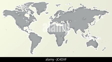 Vector Blank Grey paper cut out similar World map isolated on white background. Monochrome Worldmap template website design cover, annual reports info Stock Vector