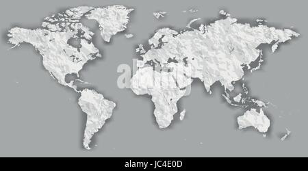 Vector Blank torn crumpled paper cut out white silhouette similar World map Monochrome Worldmap template website design infographics. Detailed, Flat E Stock Vector