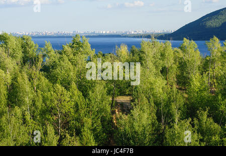 Beautiful View from Tsarev hill on Samara town and Volga river Stock Photo