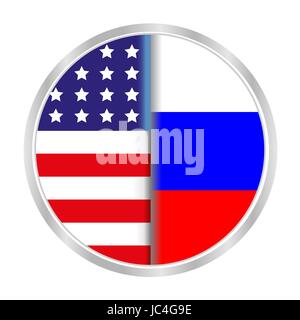Round sign symbol the flags of Russia and the United States Stock Vector