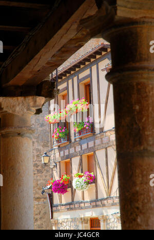 Detail of balconies. Peñaranda de Duero, Burgos province, Castilla Leon, Spain. Stock Photo