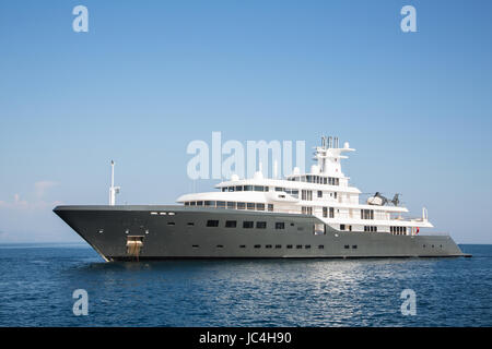 Gigantic big and large luxury mega or super motor yacht. Investment for millionaires or billionaires. Stock Photo