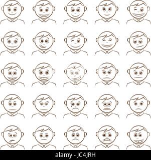 Set of Funny Round Smilies or Avatars, Cartoon Characters in Business Suits and Ties, Emoticons Symbolizing Various Human Emotions and Moods, Contour  Stock Vector