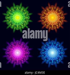 Set of Various Bright Colorful Celebratory Fireworks, Color Elements for Holiday Web Design on Dark Background. Eps10, Contains Transparencies. Vector Stock Vector
