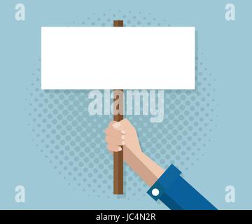 Blank white protest sign with wooden holder. Various realistic vector ...