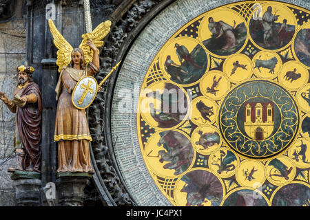 Close-up view of the calendar plate of the Prague astronomical clock, Prague, Bohemia, Czech Republic Stock Photo