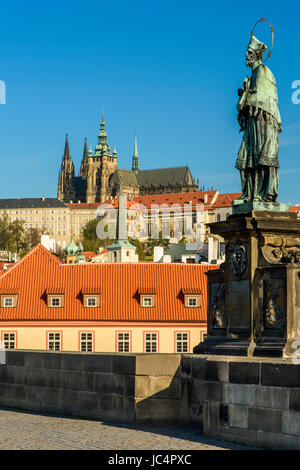 View of St. Vitus Cathedral and Prague Castle complex from Charles Bridge, Prague, Bohemia, Czech Republic Stock Photo