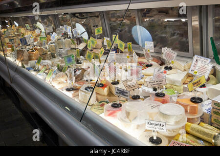 artisan cheeses for sale at reading terminal market food court Philadelphia USA Stock Photo