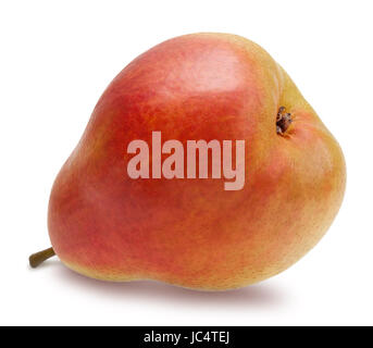 Ripe red pear lying on its side isolated over white, clipping path Stock Photo