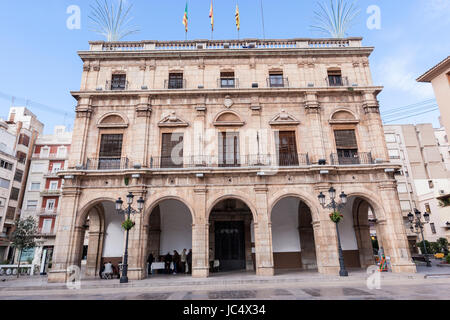 Plaza Mayor with Baroque building of Palacio Municipal, Town Hall, Castellon de la Plana, Valencia community, Spain Stock Photo