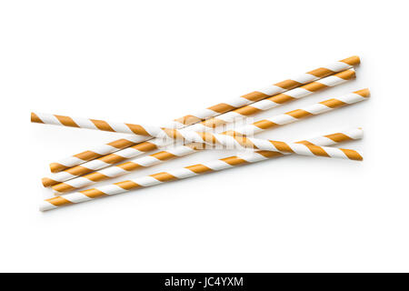 Brown striped straws isolated on white background. Stock Photo
