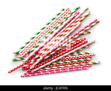 Various paper straws isolated on white background. Stock Photo