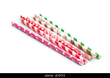 Various paper straws isolated on white background. Stock Photo