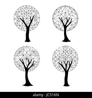 Set of abstract trees with geometric shapes, outline template collection for coloring book or nature decoration. EPS10 vector. Stock Vector