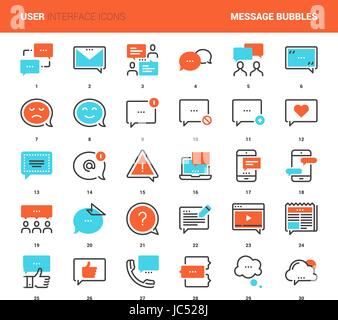 Vector set of message bubbles flat line web icons. Each icon with adjustable strokes neatly designed on pixel perfect 48X48 size grid. Fully editable  Stock Vector