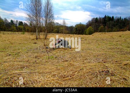 search for treasure in the spring in Russia, Kaluga oblast Stock Photo
