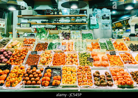 BARCELONA, SPAIN - AUGUST 05, 2016: Fresh Vegetables For Sale In Santa Catarina Market Of Barcelona City. Stock Photo