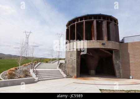 Grant County, Washington: Turbine on display in Wanapum Turbine Park at Wanapum Dam. Stock Photo