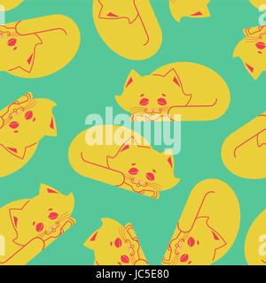 Sleeping cat pattern. kitten be asleep seamless texture. sleep pet background Stock Vector