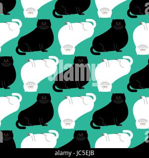 Fat white and black cat pattern. Big Thick pet home background Stock Vector
