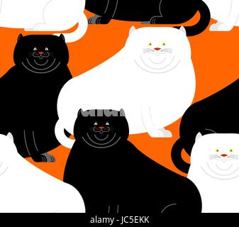 Fat white and black cat pattern. Big Thick pet home background Stock Vector
