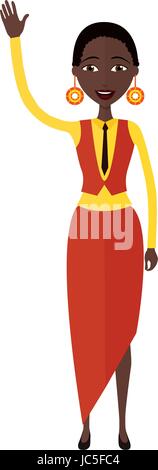 African American business woman waving her hand flat cartoon vector illustration. Stock Vector