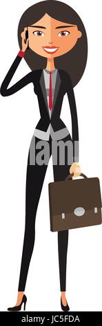 Beautiful business woman talking on the cell phone and smiling. Vector flat cartoon illustration. Stock Vector