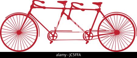 Retro red silhouette tandem bicycle isolated on a white background. Vector. Stock Vector