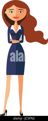 Serious carroty cute business girl. Focused business woman flat cartoon vector illustration. Stock Vector