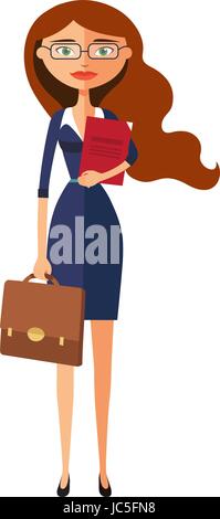 Business carroty woman with glasses. Office worker is ready to work with spectacles. Woman secretary. Vector flat cartoon illustration Stock Vector