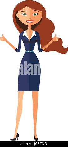 Young confident business lady approving something. Smiling woman showing thumbs up.Vector Stock Vector