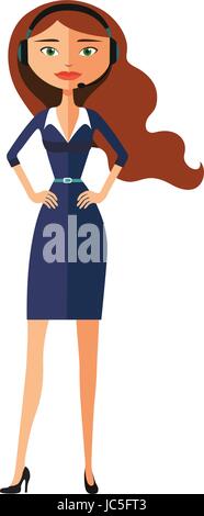 Woman with headphones and microphone headset supports customers vector illustration isolated on white Stock Vector